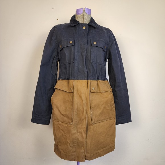 J. Crew color block waxed Utility Jacket in Navy and Tan sz S - Picture 1 of 8